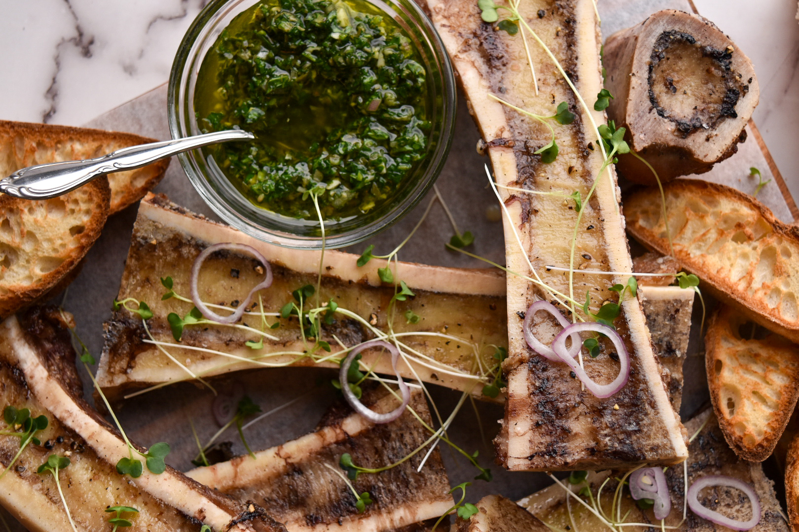 Roasted Beef Marrow Bones with Parsley & Lemon Salsa Verde