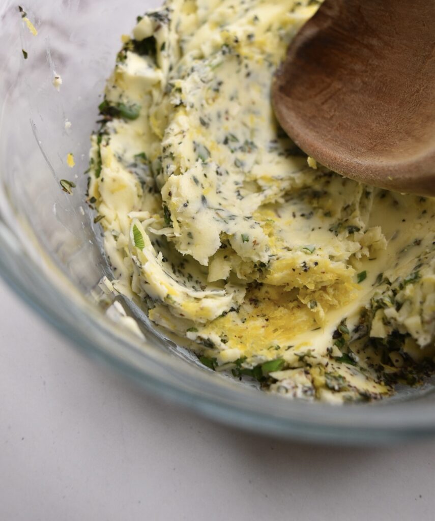DIY Lemon Thyme compound butter made from scratch for steak.